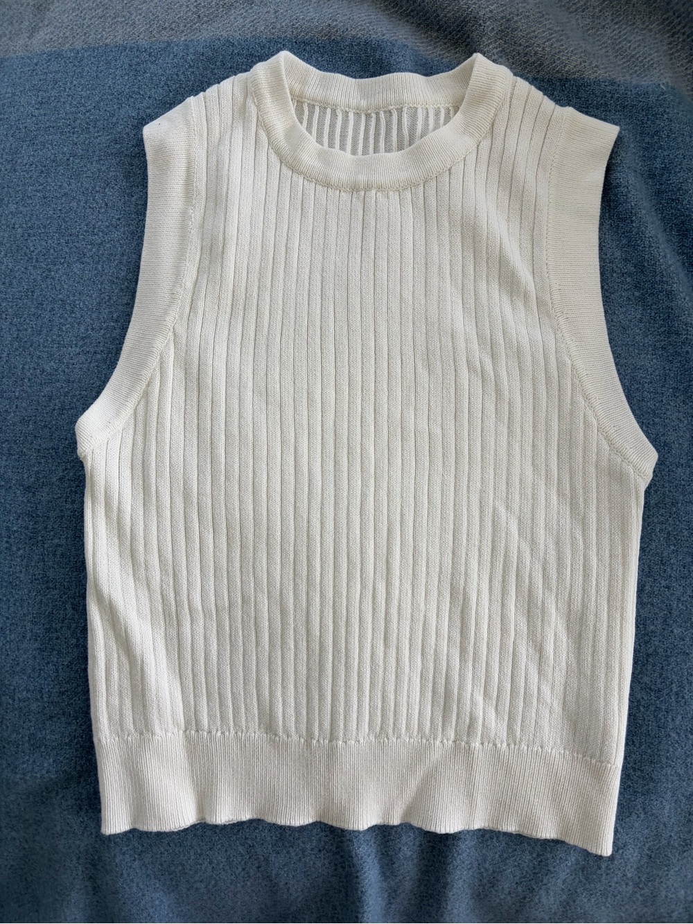 Commense Cream Ribbed Knit Tank Top